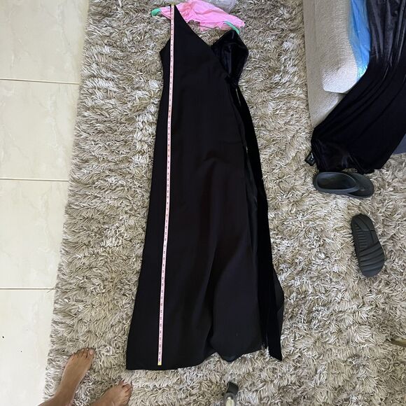 Jill Jill Stuart One Shoulder With Velvet Side Tie Black Formal Gown Size 6 - Picture 11 of 16